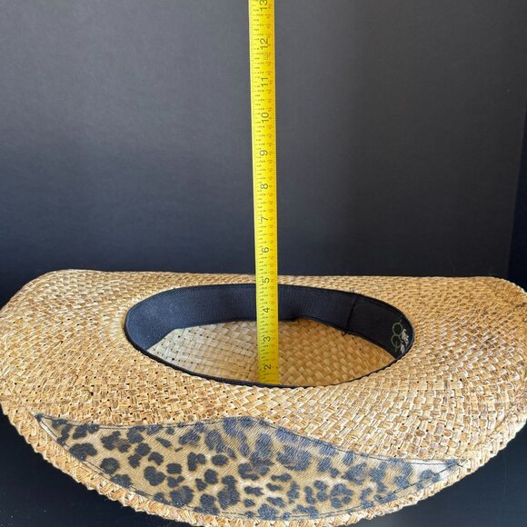 Leopard Print Straw Cowboy Hat With Rhinestone Embellishment & Adjustable Bow De - Picture 12 of 13